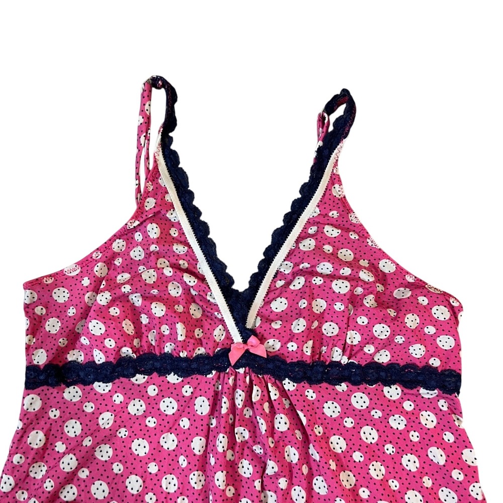 Olsenboye Chemise Nightgown Women Large Pink Polka Dot Lace Trim Y2K Babydoll - Picture 2 of 7